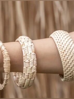 Handwoven Cream Straw Bangle Bracelet